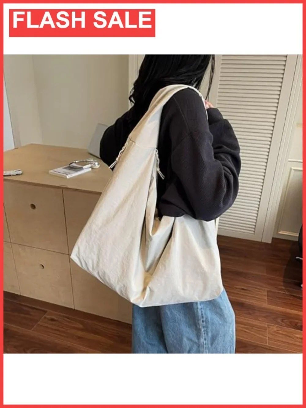 Large Capacity Slouchy Hobo Tote Bag Multi Pocket Shoulder Purse Travel Gym